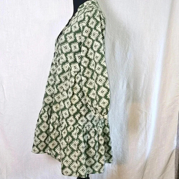 Zara Cadie Geometric Green Mini Smock Dress Boho, Cottagecore SZ Small - Picture 6 of 13